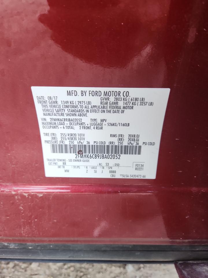 2018 Ford Flex Sel Maroon vin: 2FMHK6C89JBA02052
