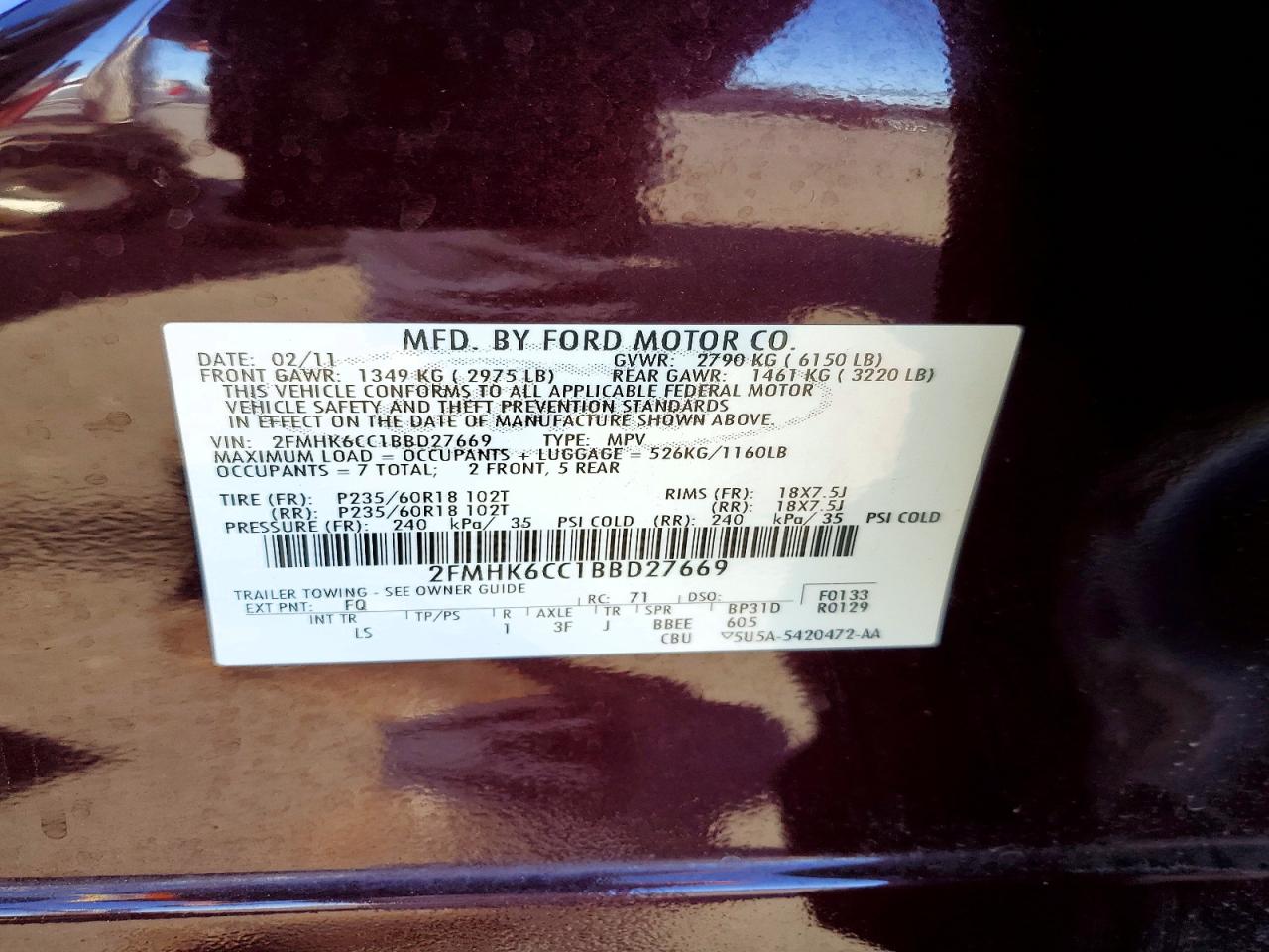 2011 Ford Flex Sel Purple vin: 2FMHK6CC1BBD27669