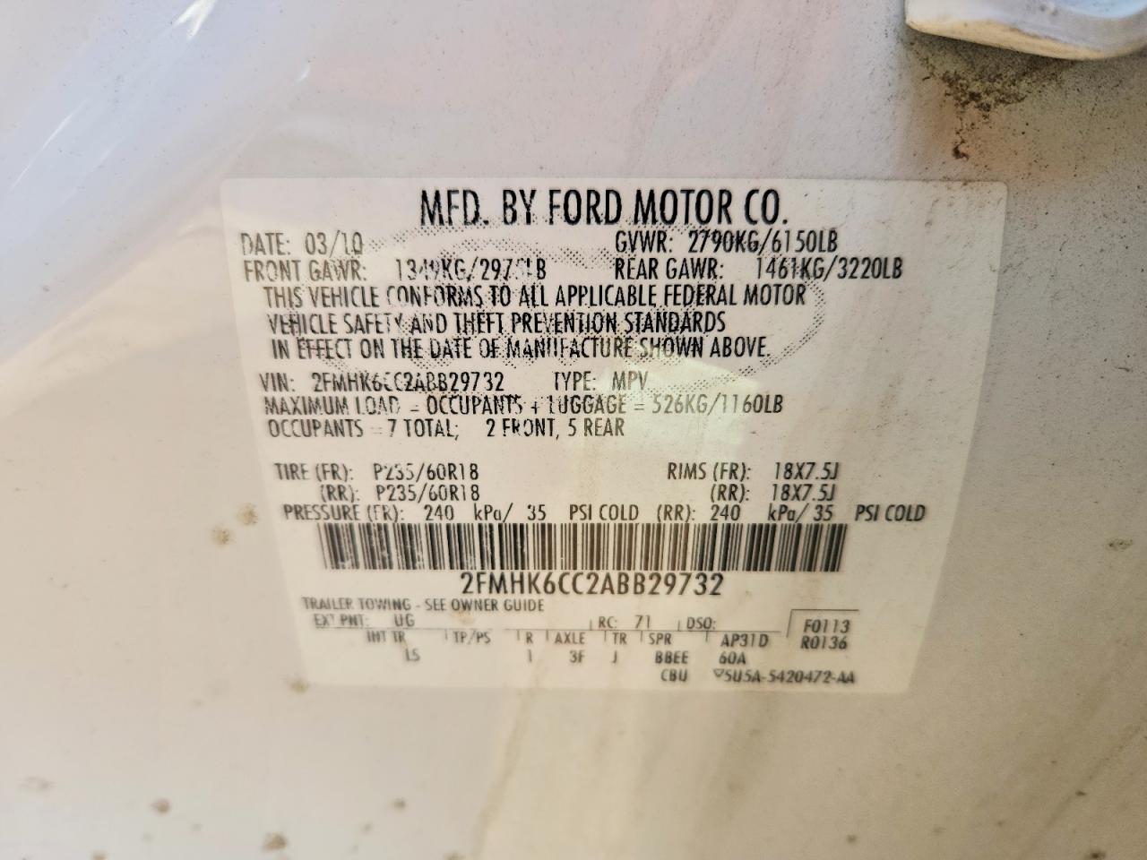 2010 Ford Flex Se Fwd White vin: 2FMHK6CC2ABB29732