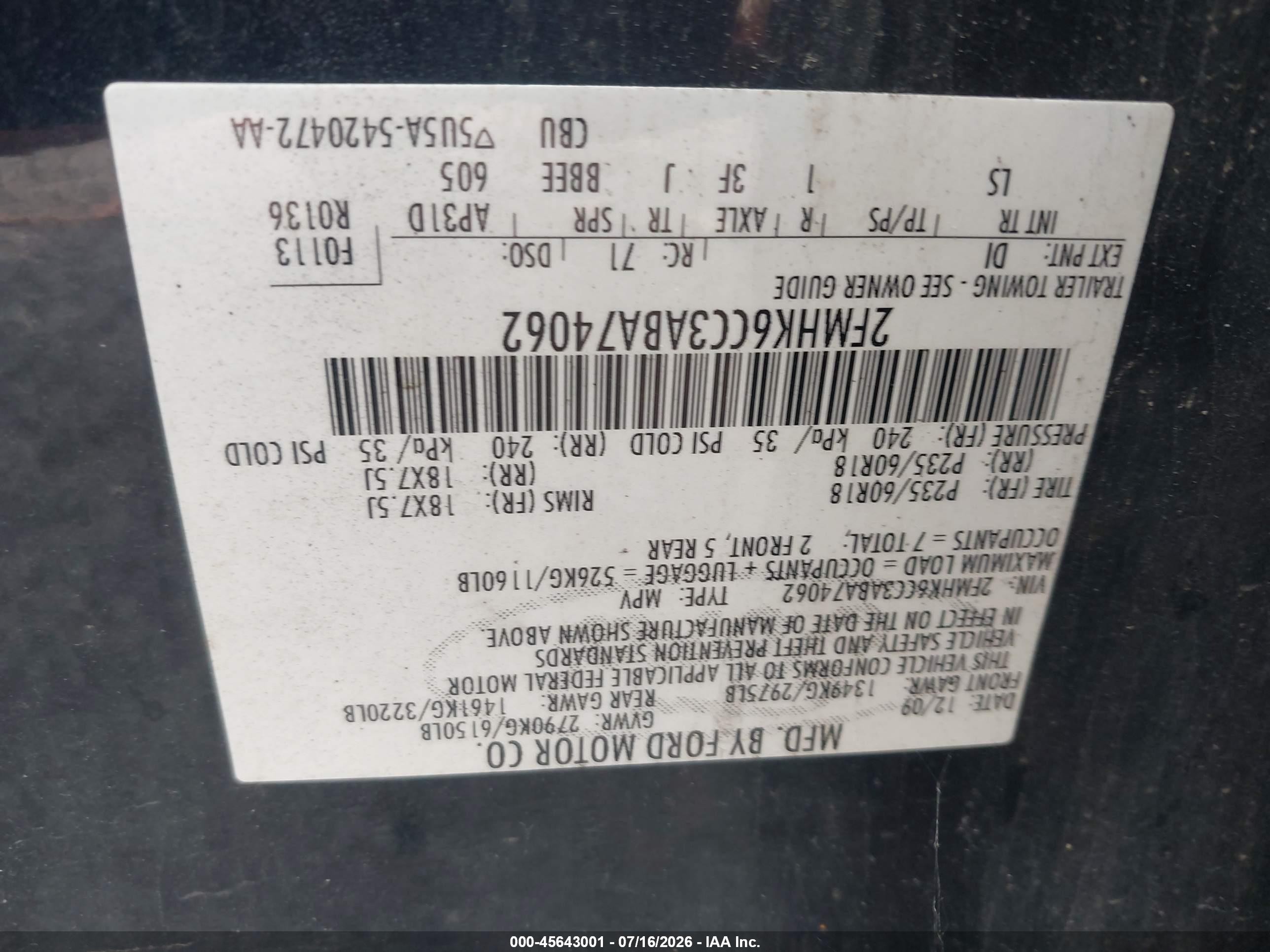 2010 Ford Flex Sel Black vin: 2FMHK6CC3ABA74062