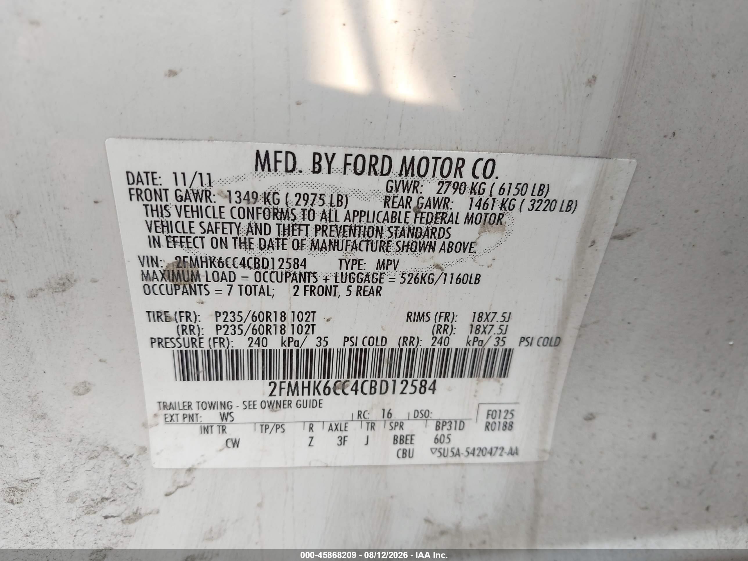 2012 Ford Flex Sel White vin: 2FMHK6CC4CBD12584