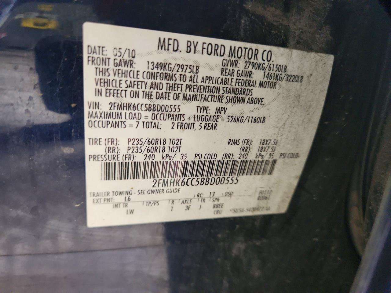 2011 Ford Flex Sel Blue vin: 2FMHK6CC5BBD00555