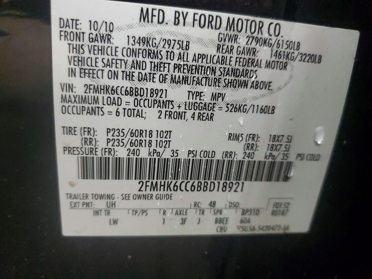 2011 Ford Flex Sel Black vin: 2FMHK6CC6BBD18921