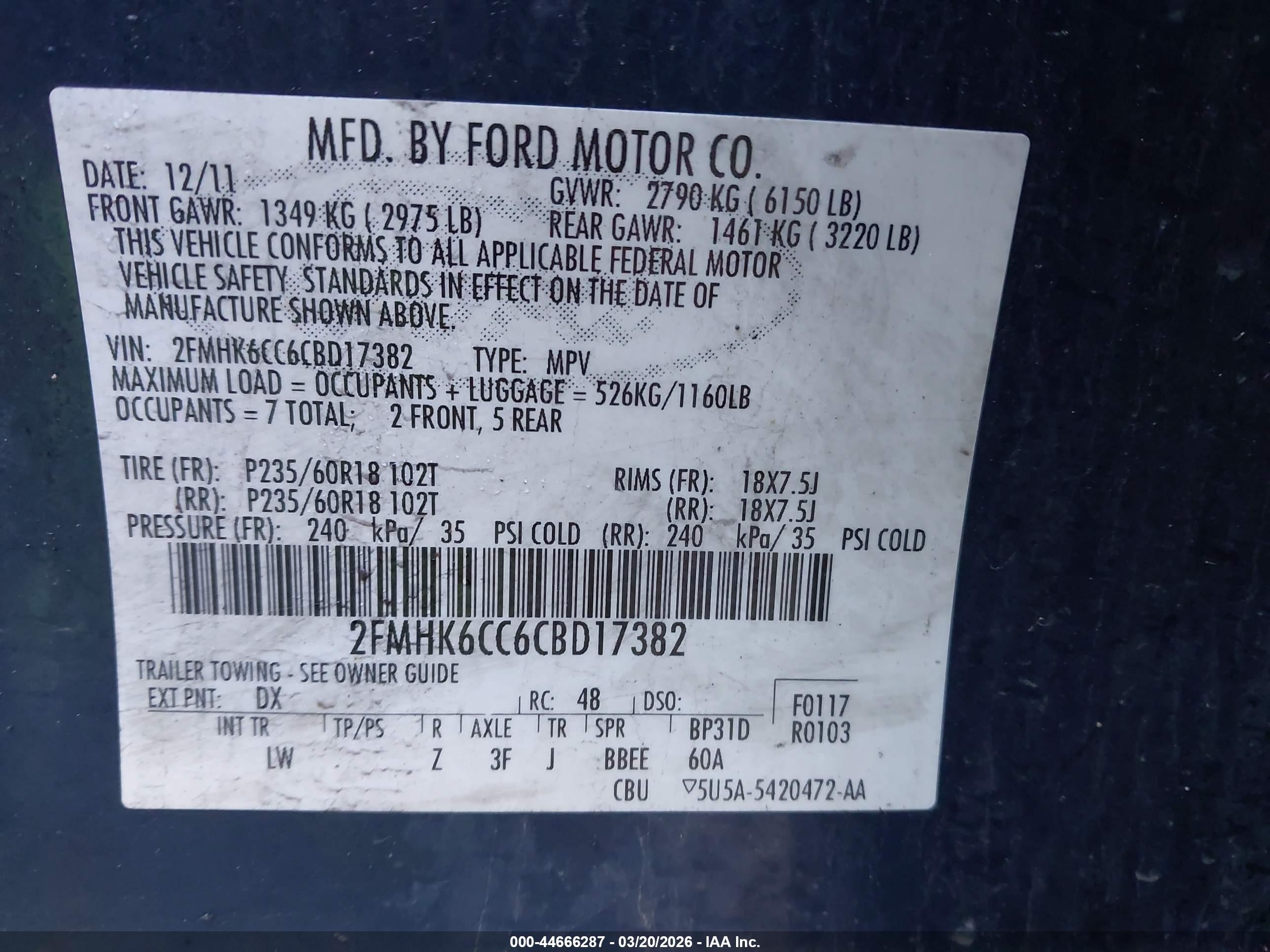 2012 Ford Flex Sel Blue vin: 2FMHK6CC6CBD17382