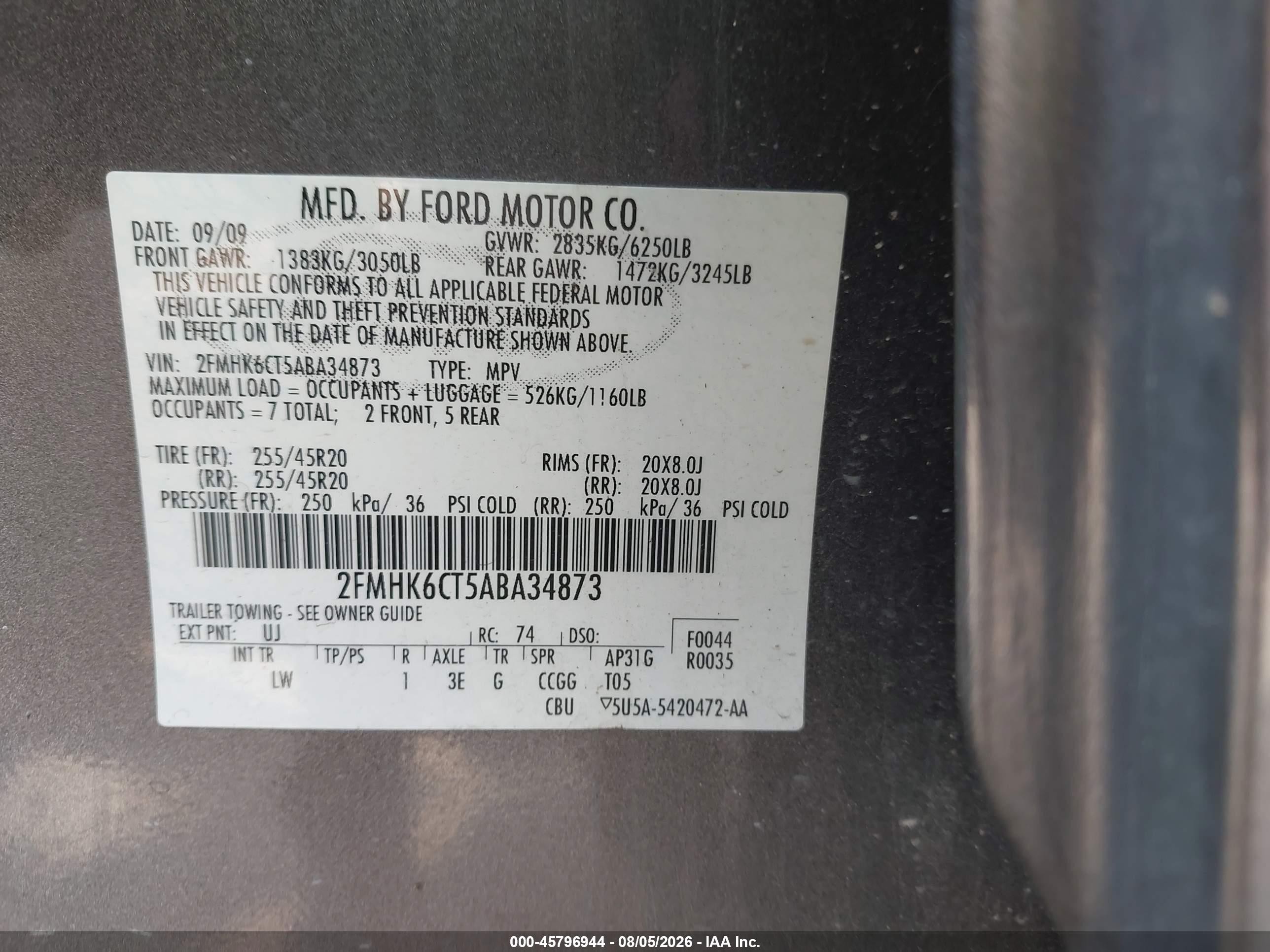 2010 Ford Flex Sel Gray vin: 2FMHK6CT5ABA34873