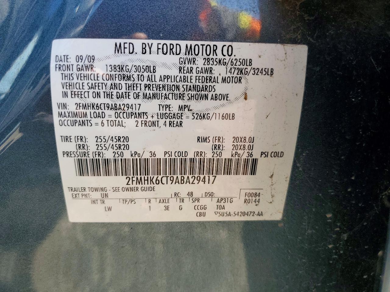 2010 Ford Flex Sel Blue vin: 2FMHK6CT9ABA29417