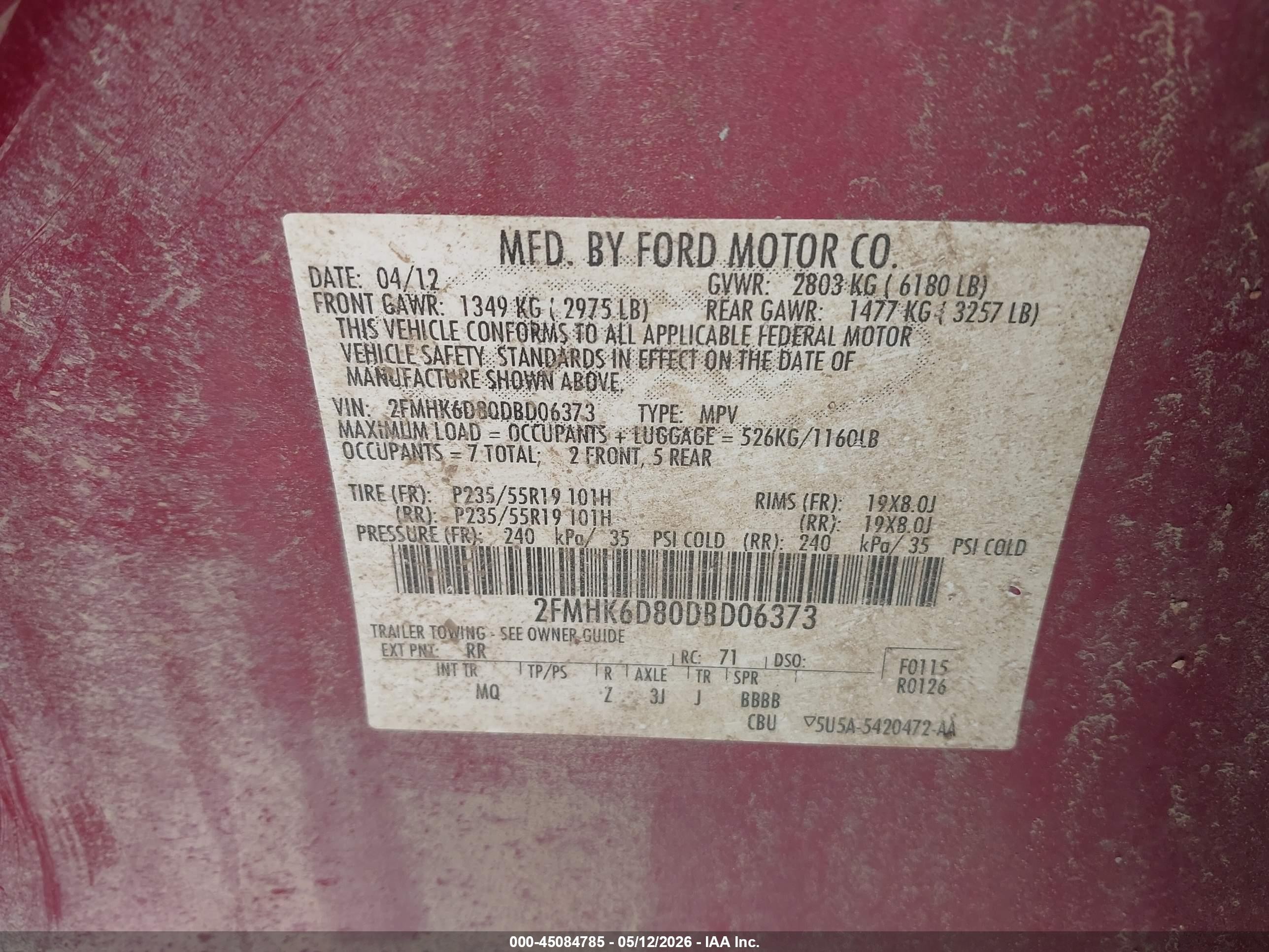2013 Ford Flex Limited Red vin: 2FMHK6D80DBD06373