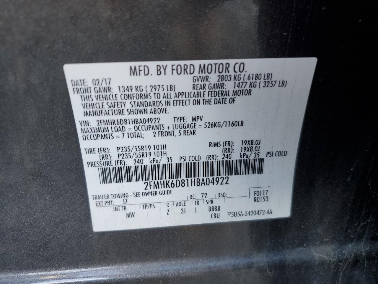 2017 Ford Flex Limited Серый vin: 2FMHK6D81HBA04922