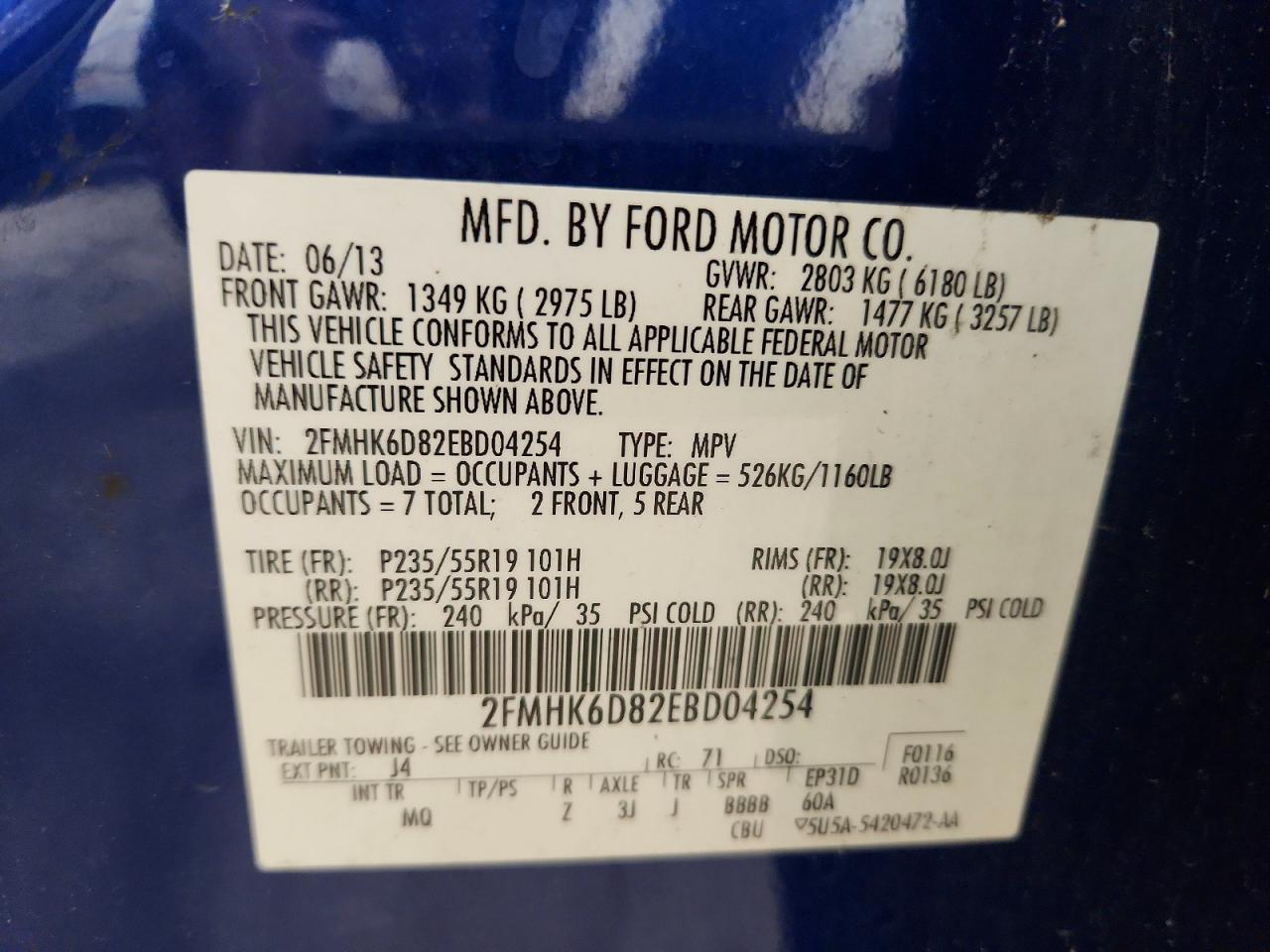 2014 Ford Flex Limited Blue vin: 2FMHK6D82EBD04254