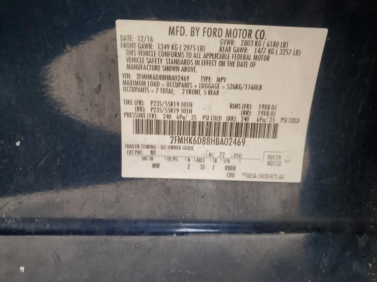2017 Ford Flex Limited Blue vin: 2FMHK6D88HBA02469