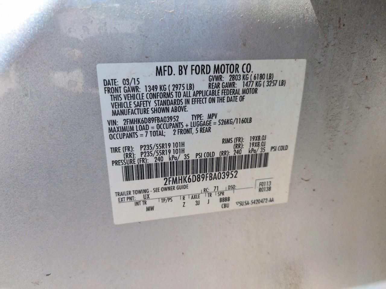 2015 Ford Flex Limited Silver vin: 2FMHK6D89FBA03952