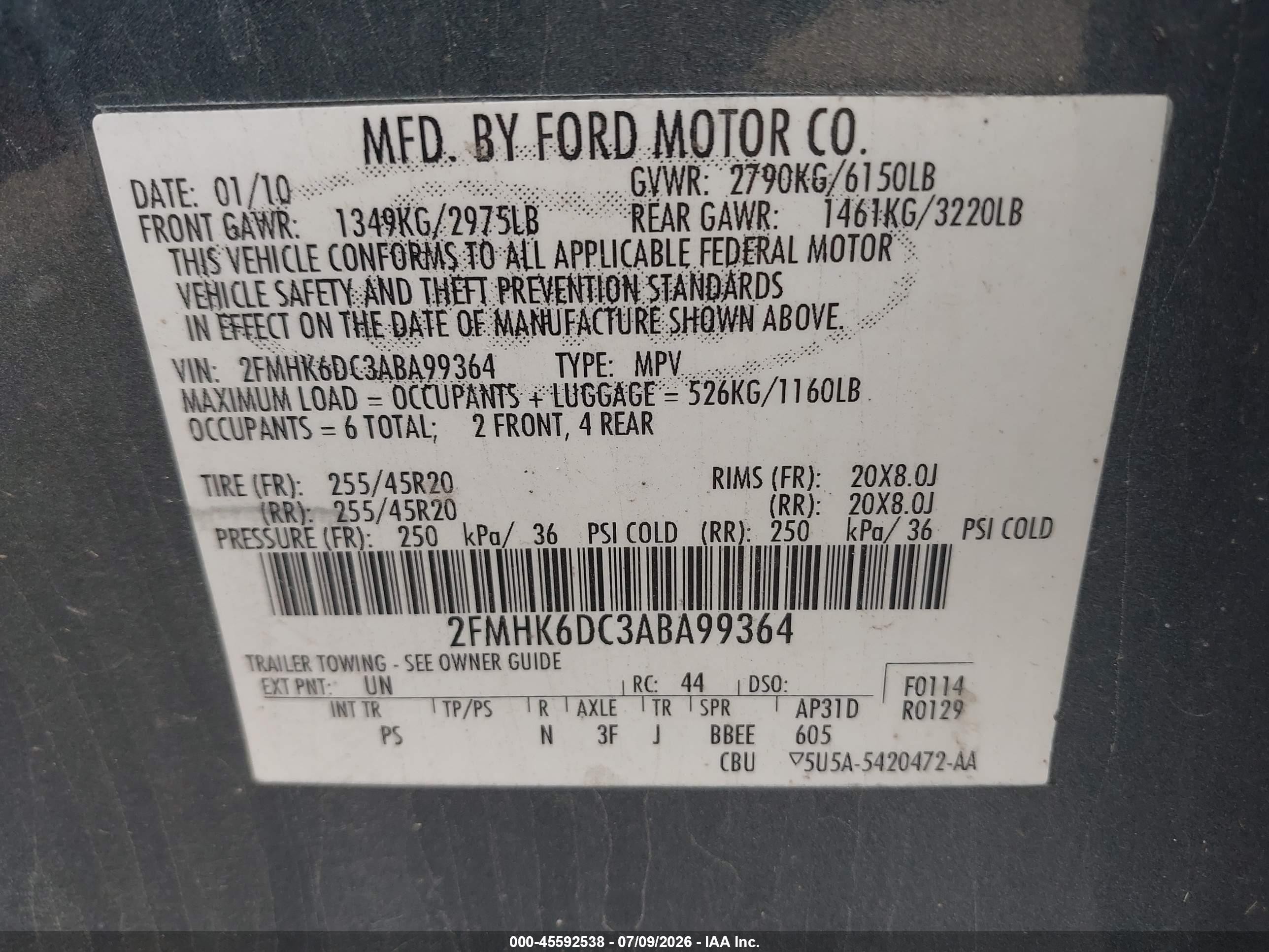 2010 Ford Flex Limited Light Blue vin: 2FMHK6DC3ABA99364