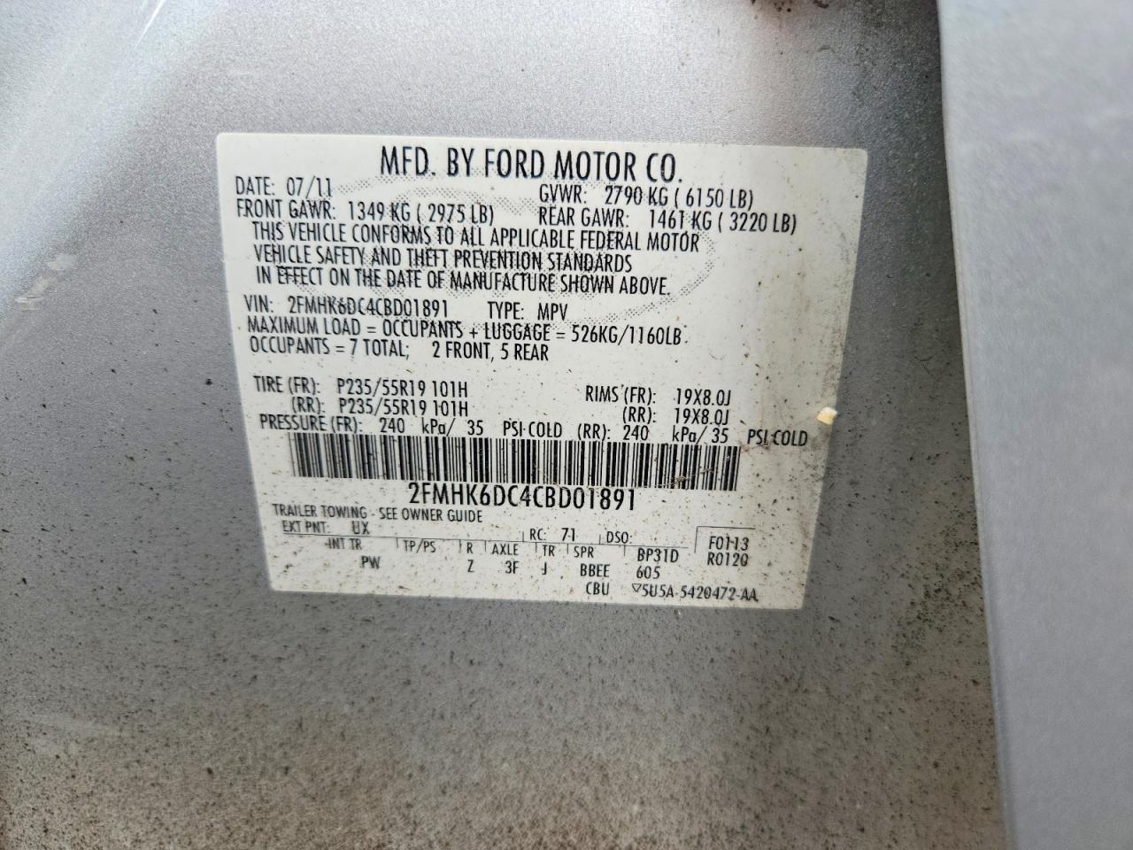 2012 Ford Flex Limited Silver vin: 2FMHK6DC4CBD01891