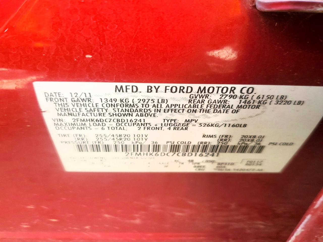 2012 Ford Flex Limited Red vin: 2FMHK6DC7CBD16241