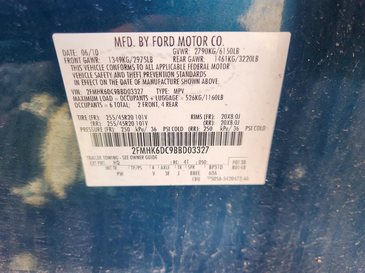 2011 Ford Flex Limited Blue vin: 2FMHK6DC9BBD03327