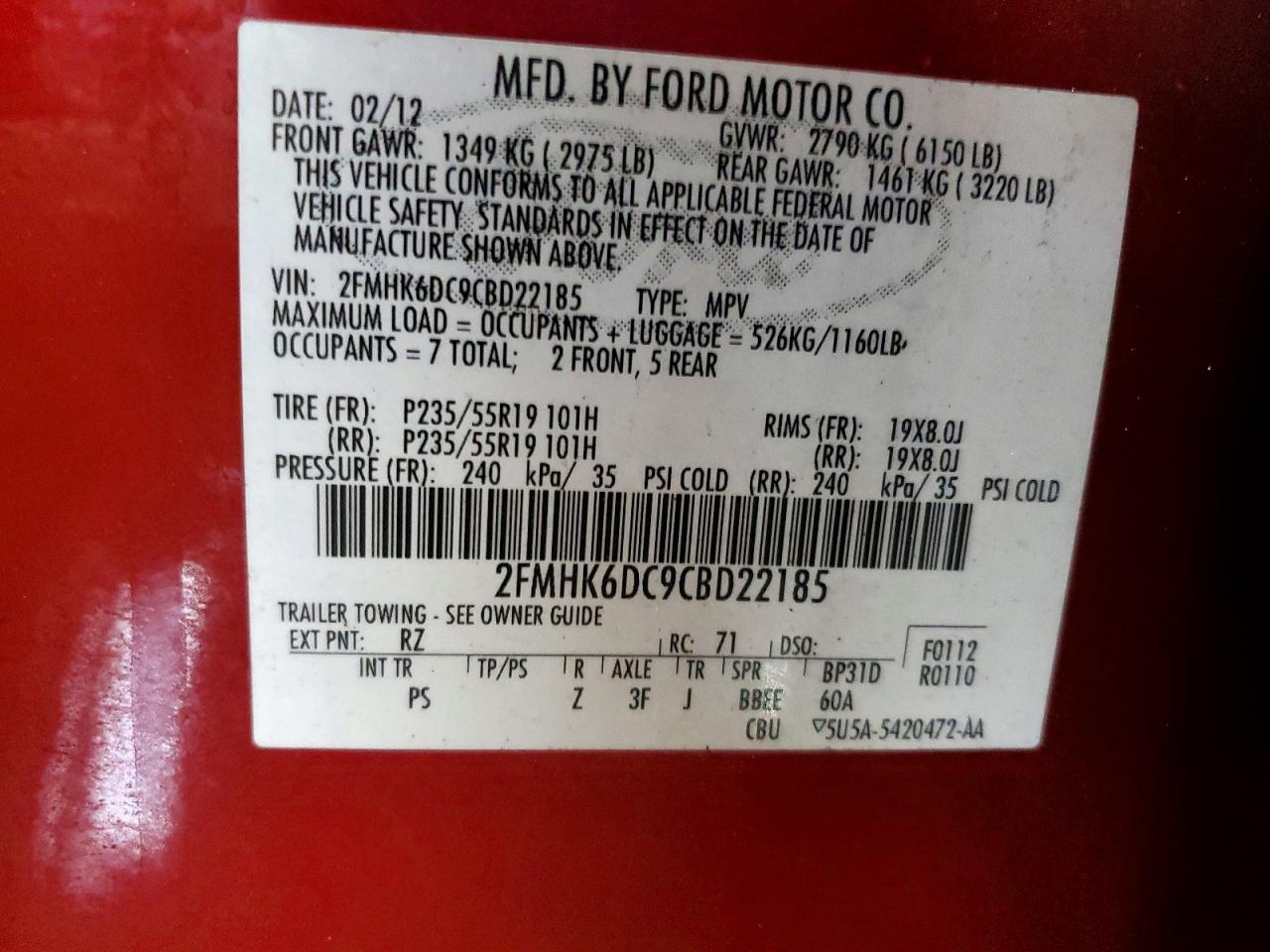 2012 Ford Flex Limited Red vin: 2FMHK6DC9CBD22185