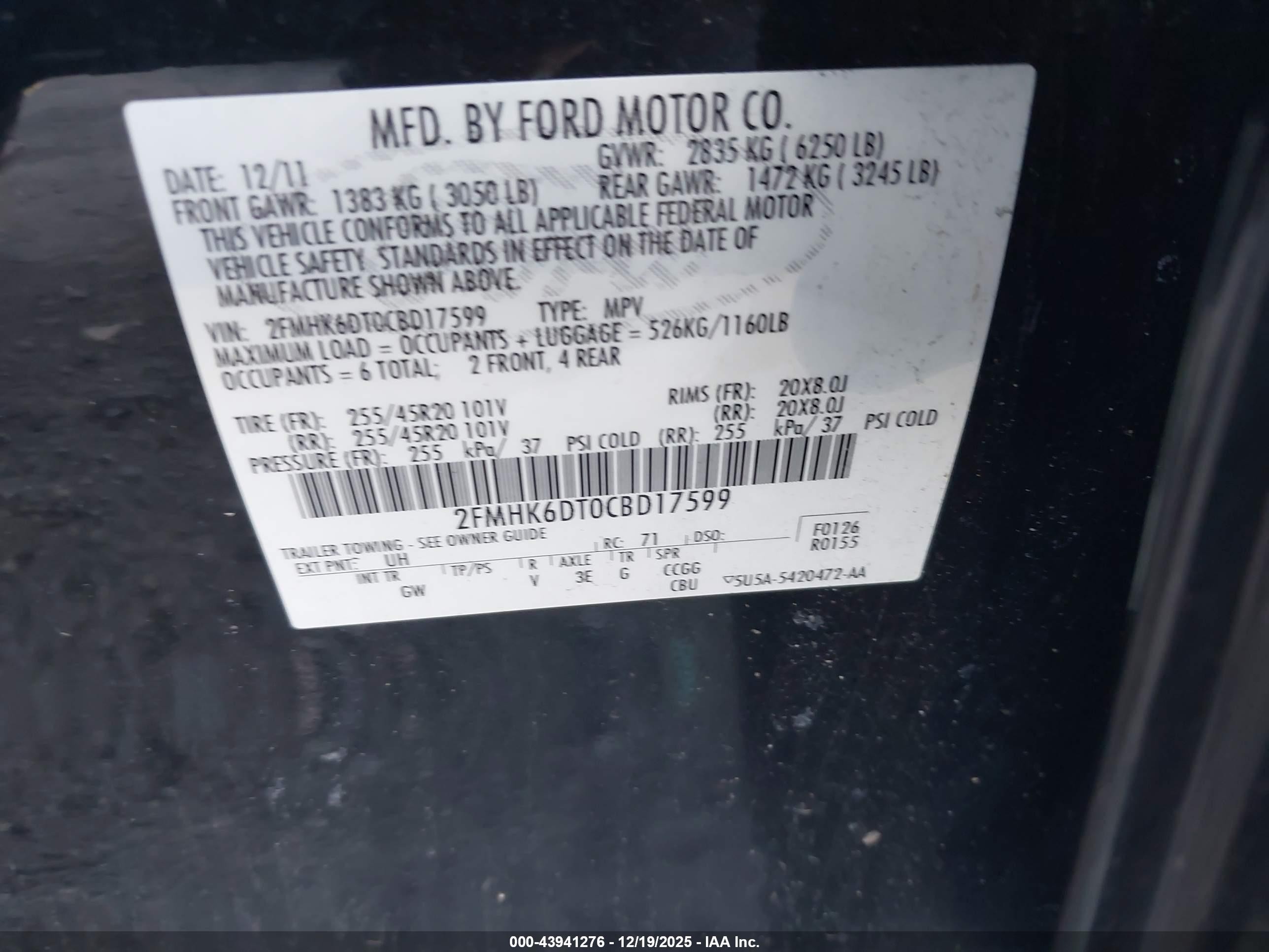 2012 Ford Flex Titanium Black vin: 2FMHK6DT0CBD17599