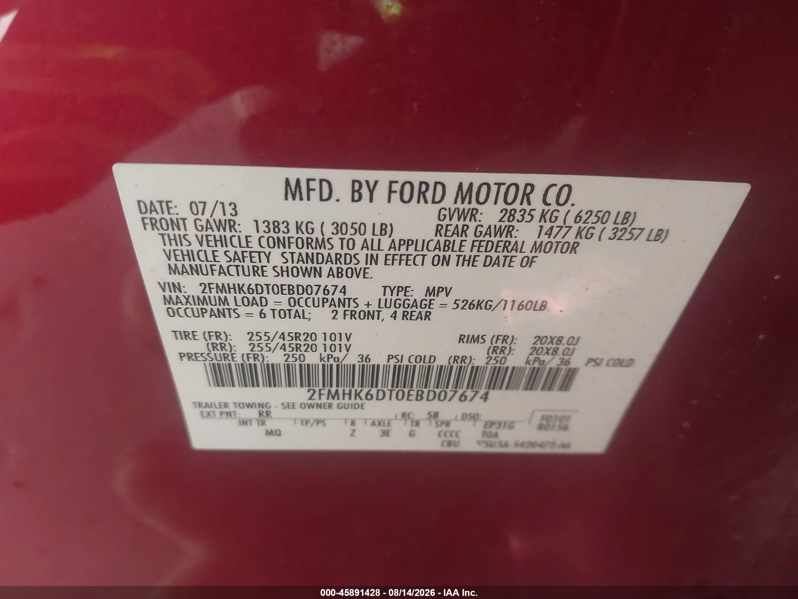 2014 Ford Flex Limited Red vin: 2FMHK6DT0EBD07674