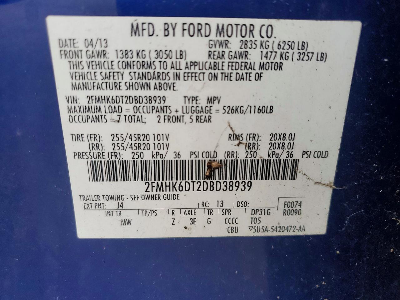 2013 Ford Flex Limited Blue vin: 2FMHK6DT2DBD38939