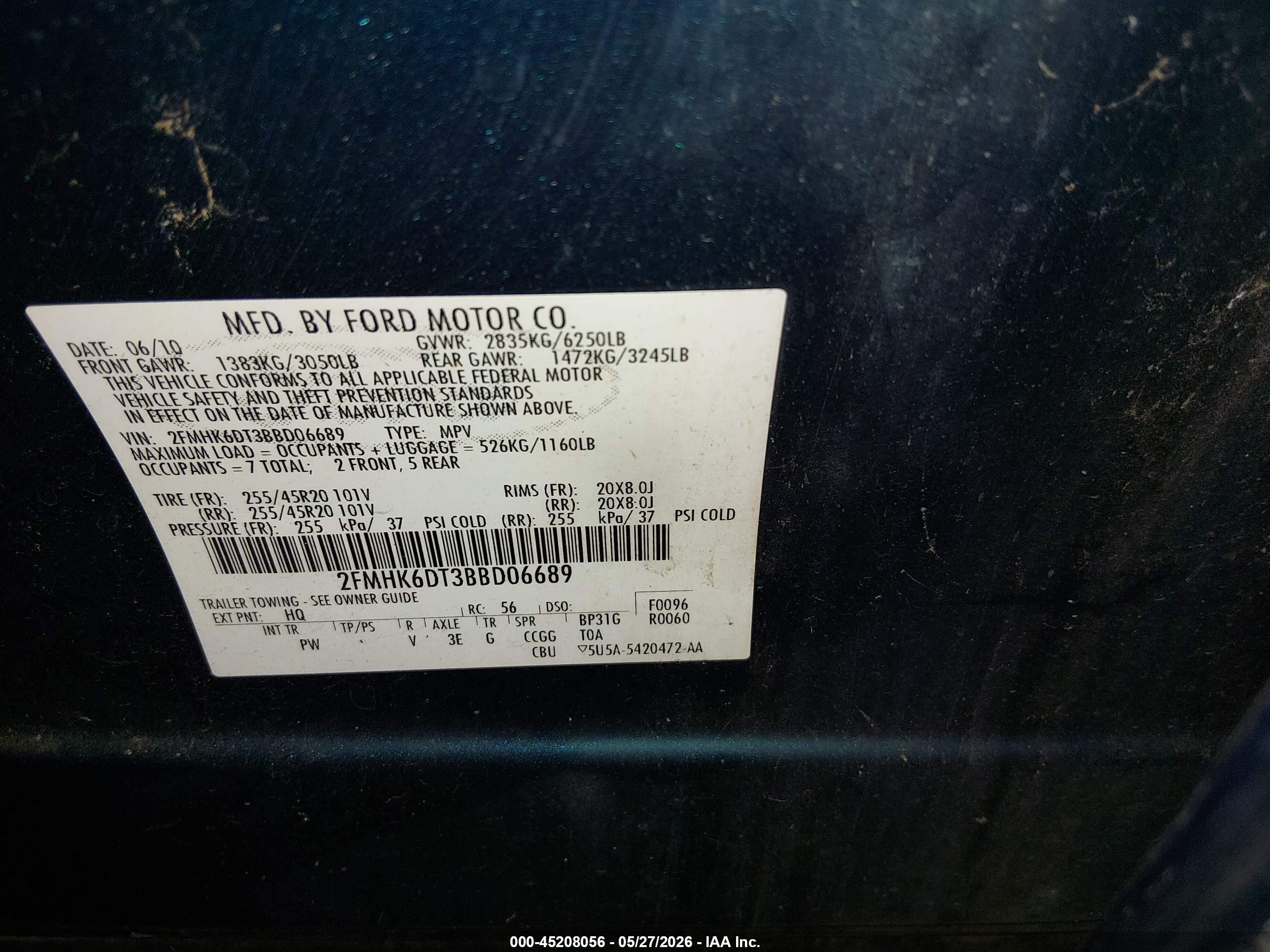 2011 Ford Flex Limited Turquoise vin: 2FMHK6DT3BBD06689