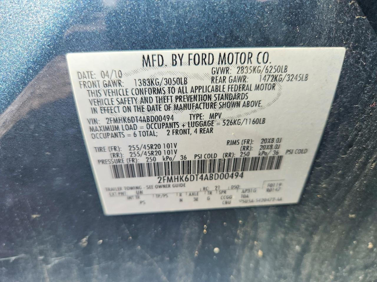 2010 Ford Flex Limited Teal vin: 2FMHK6DT4ABD00494