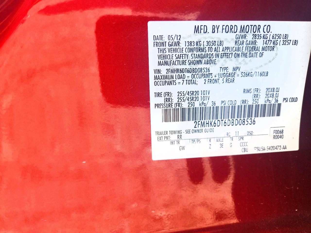 2013 Ford Flex Limited Red vin: 2FMHK6DT6DBD08536