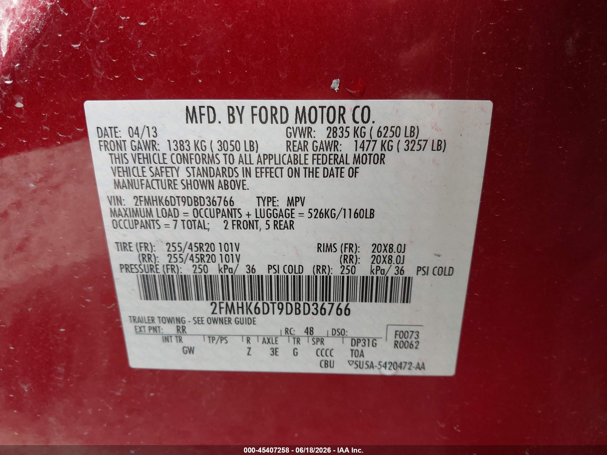 2013 Ford Flex Limited Red vin: 2FMHK6DT9DBD36766