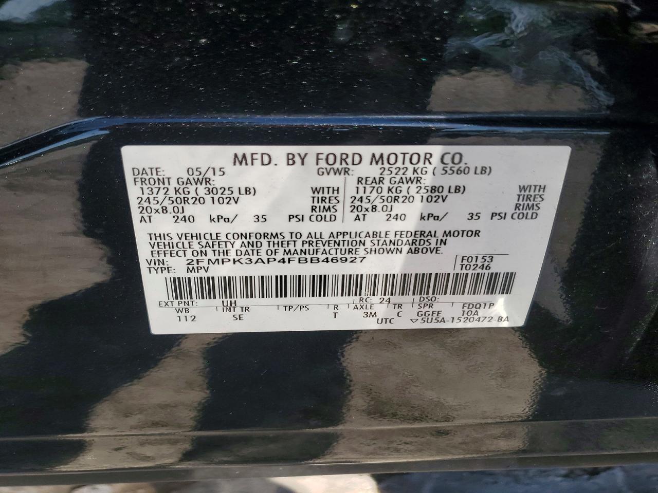 2015 Ford Edge Sport Black vin: 2FMPK3AP4FBB46927