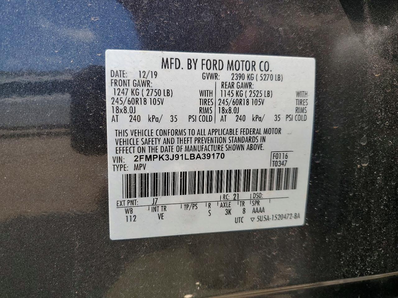 2020 Ford Edge Sel Gray vin: 2FMPK3J91LBA39170