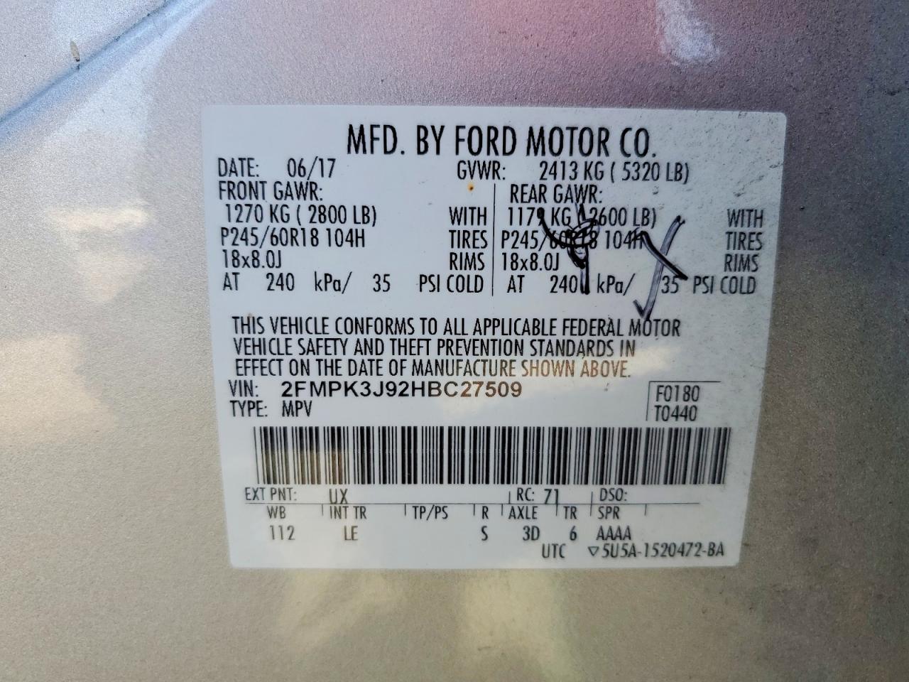 2017 Ford Edge Sel Gray vin: 2FMPK3J92HBC27509