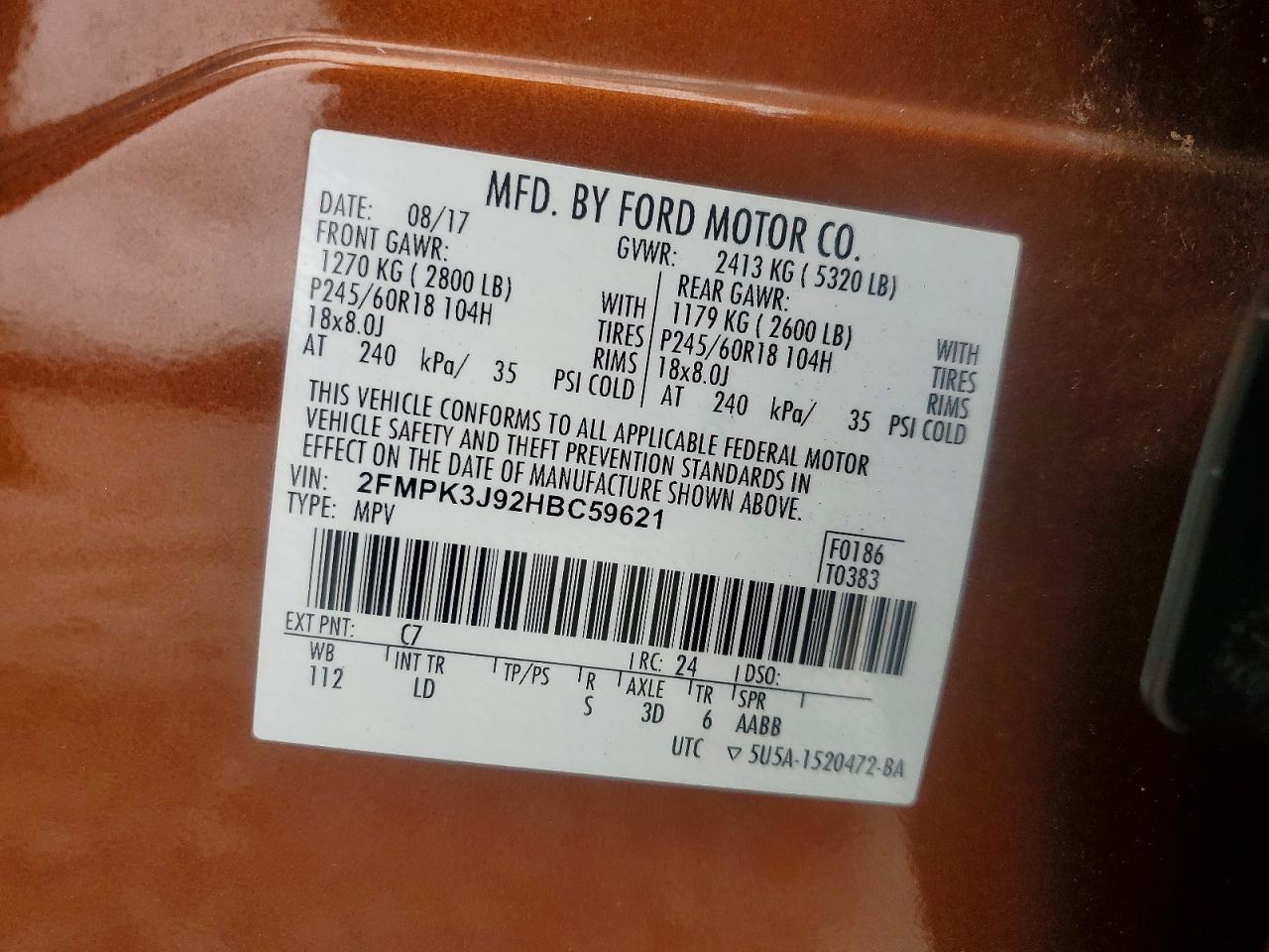 2017 Ford Edge Sel Brown vin: 2FMPK3J92HBC59621