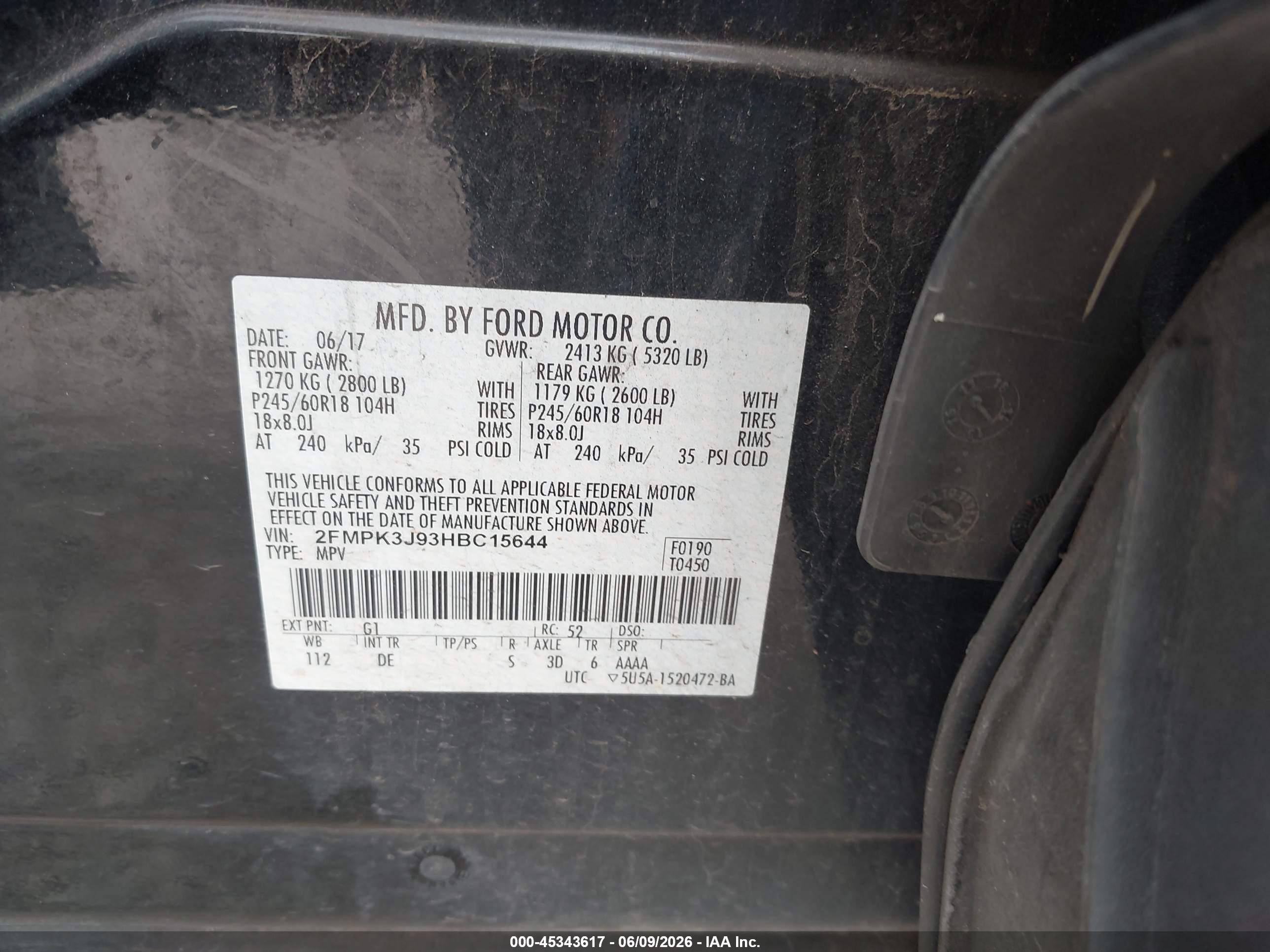 2017 Ford Edge Sel Black vin: 2FMPK3J93HBC15644
