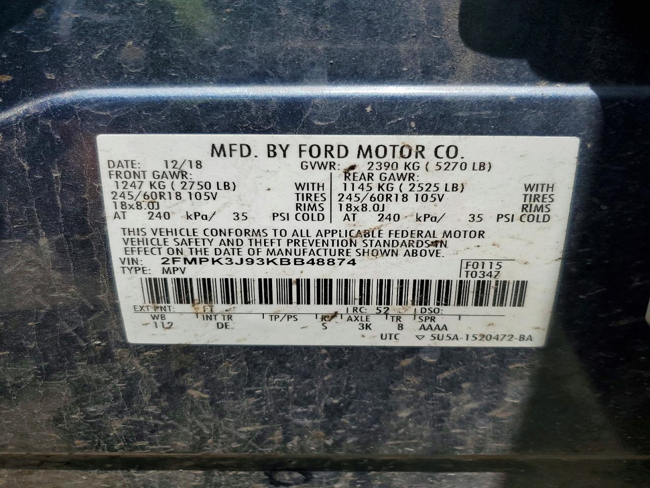 2019 Ford Edge Sel Blue vin: 2FMPK3J93KBB48874