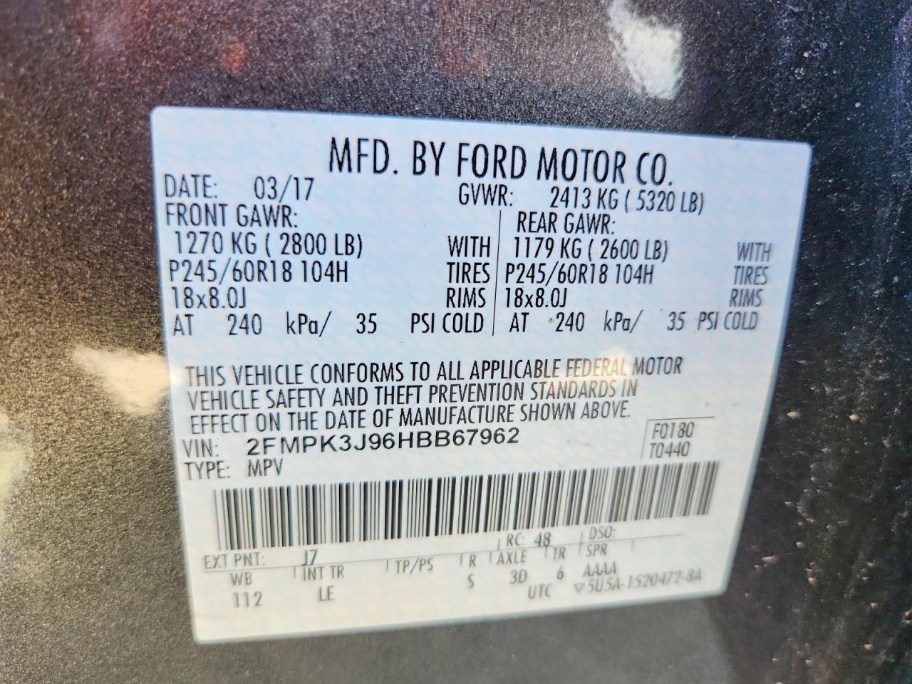 2017 Ford Edge Sel Gray vin: 2FMPK3J96HBB67962