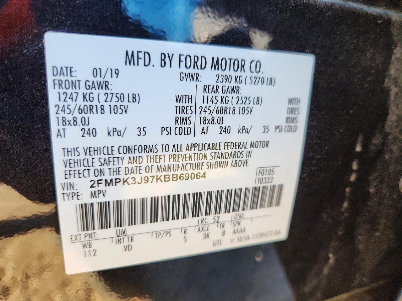 2019 Ford Edge Sel Black vin: 2FMPK3J97KBB69064