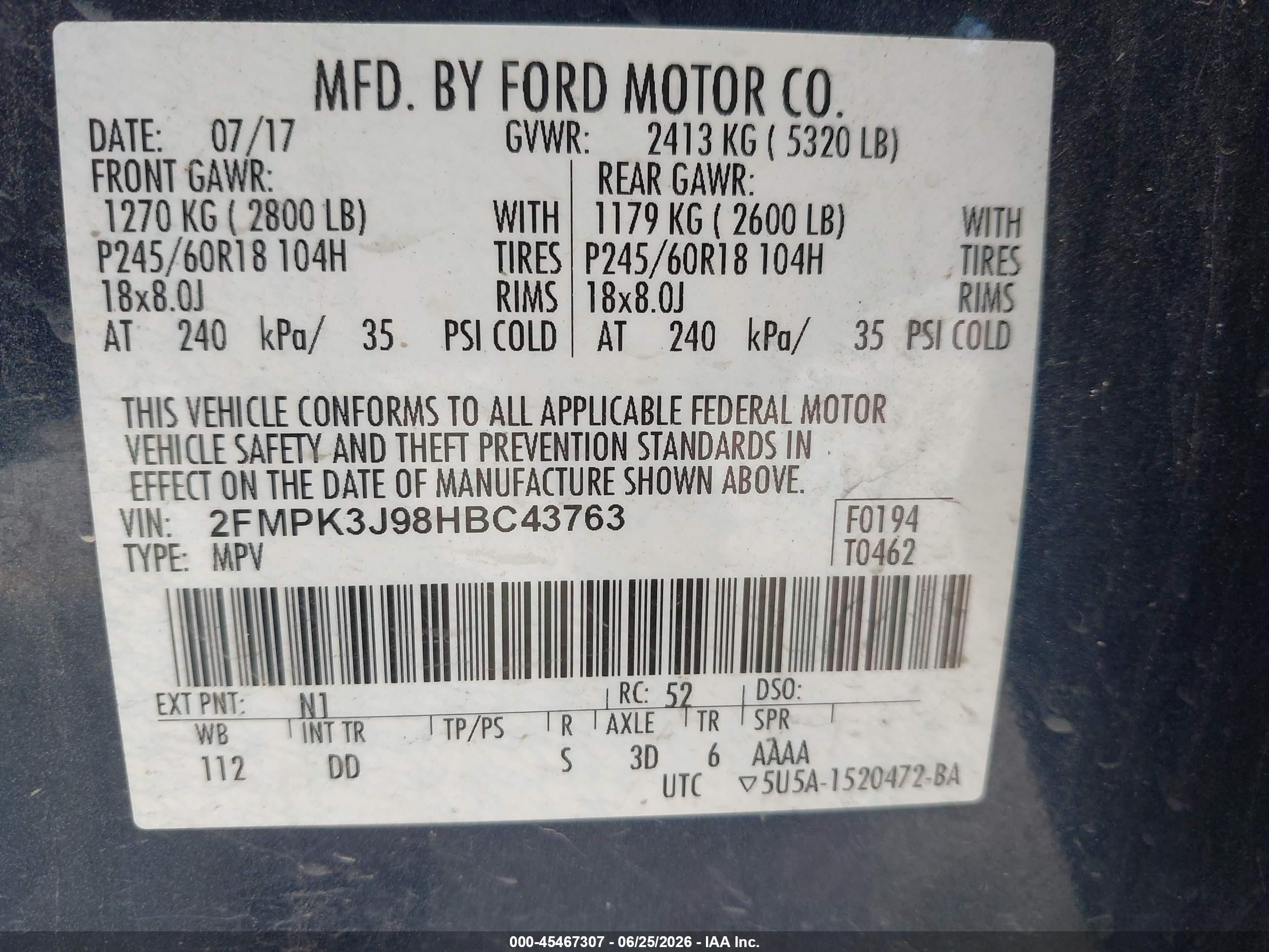 2017 Ford Edge Sel Dark Blue vin: 2FMPK3J98HBC43763