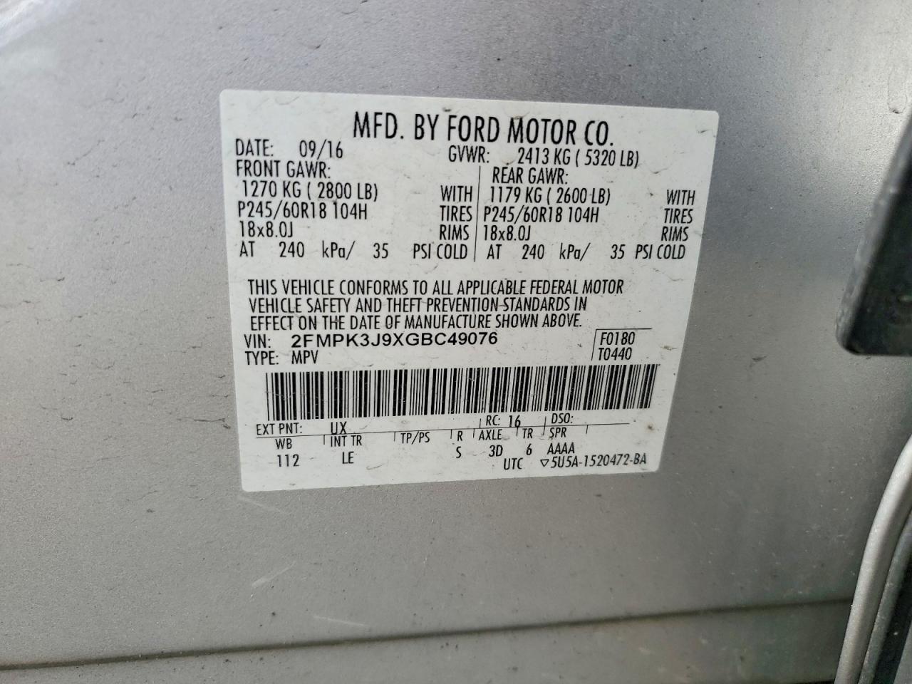 2016 Ford Edge Sel Silver vin: 2FMPK3J9XGBC49076