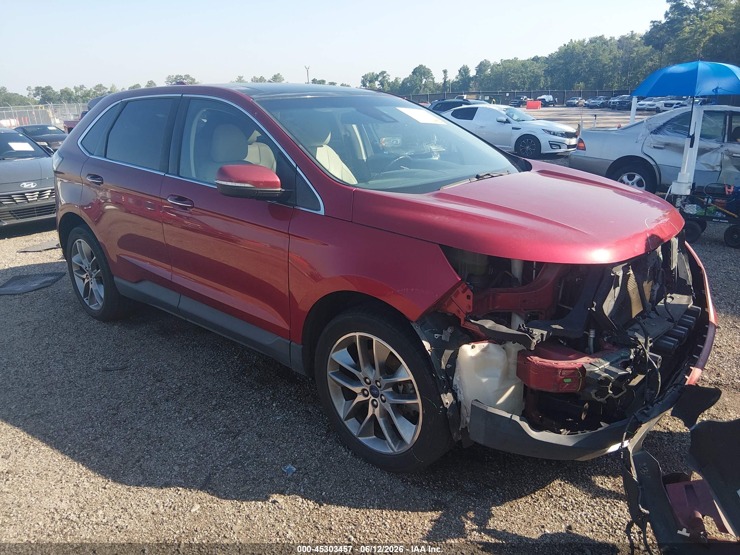 2015 Ford Edge Titanium Red vin: 2FMPK3K80FBB64087