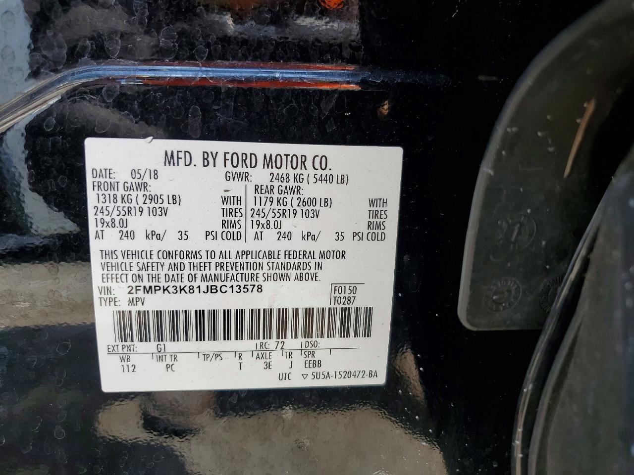 2018 Ford Edge Titanium Черный vin: 2FMPK3K81JBC13578