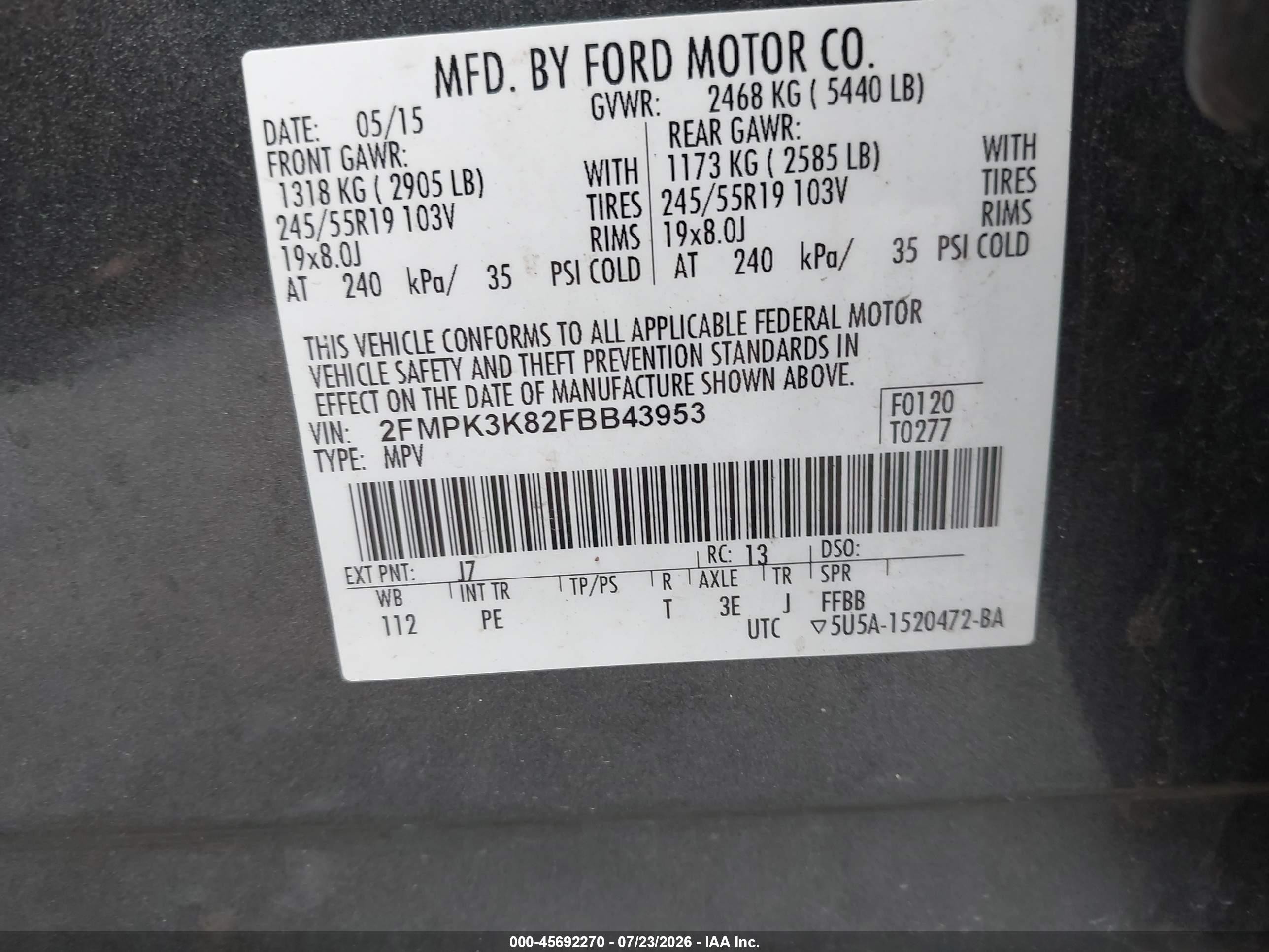 2015 Ford Edge Titanium Black vin: 2FMPK3K82FBB43953