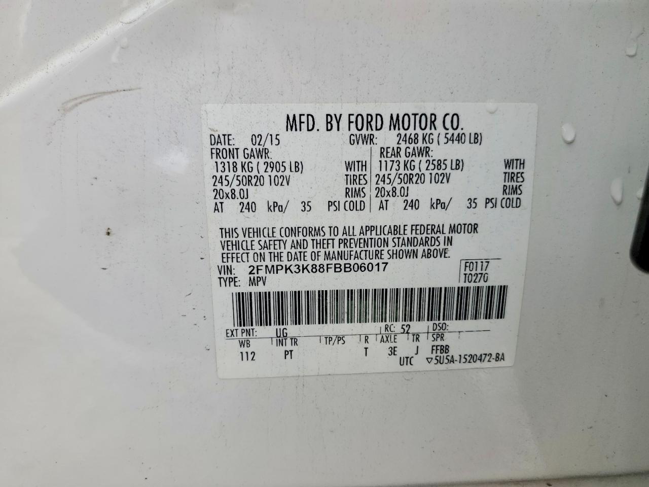 2015 Ford Edge Titanium White vin: 2FMPK3K88FBB06017