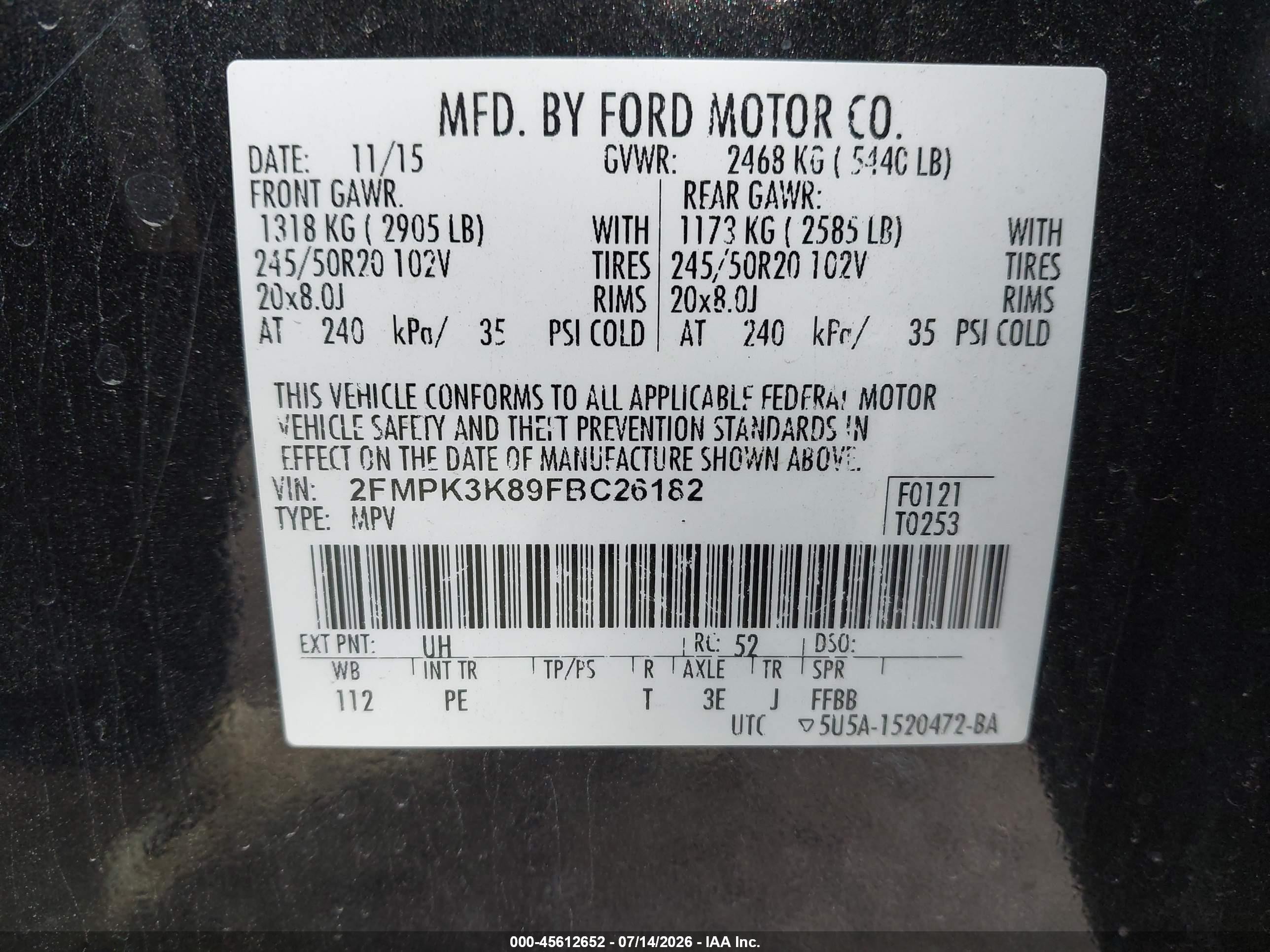 2015 Ford Edge Titanium Черный vin: 2FMPK3K89FBC26182