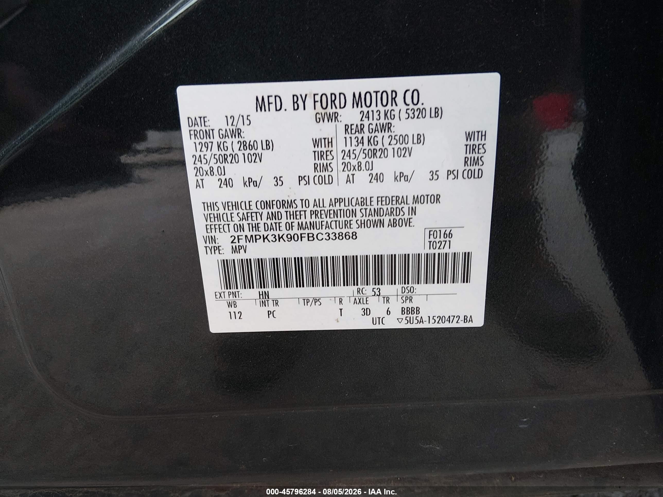 2015 Ford Edge Titanium Black vin: 2FMPK3K90FBC33868