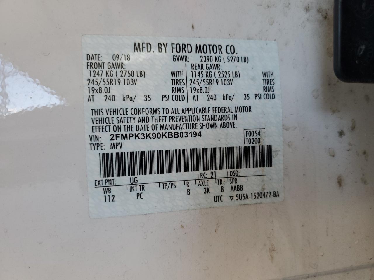 2019 Ford Edge Titanium White vin: 2FMPK3K90KBB03194