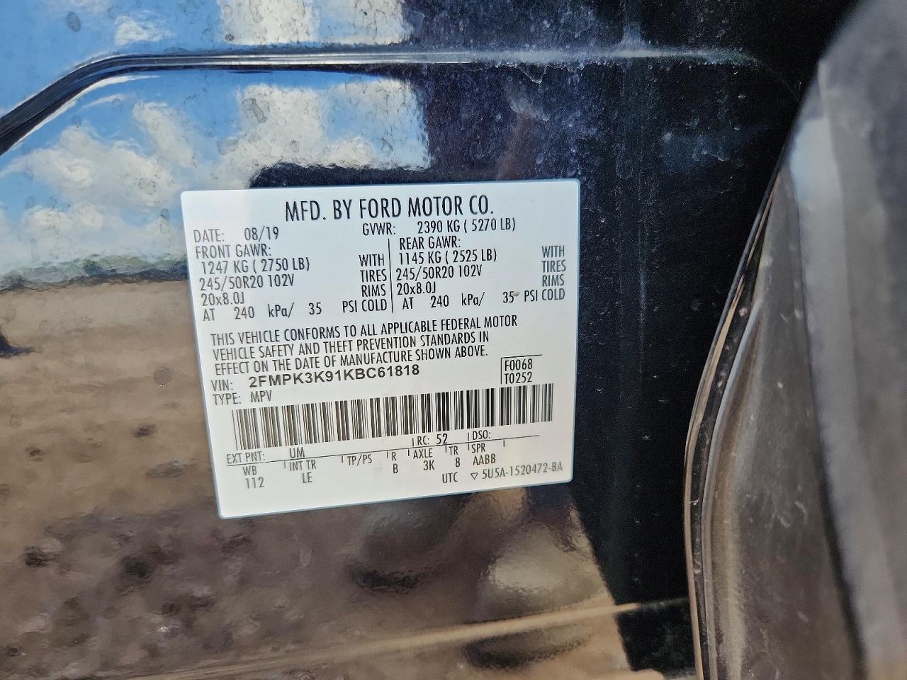 2019 Ford Edge Titanium Black vin: 2FMPK3K91KBC61818