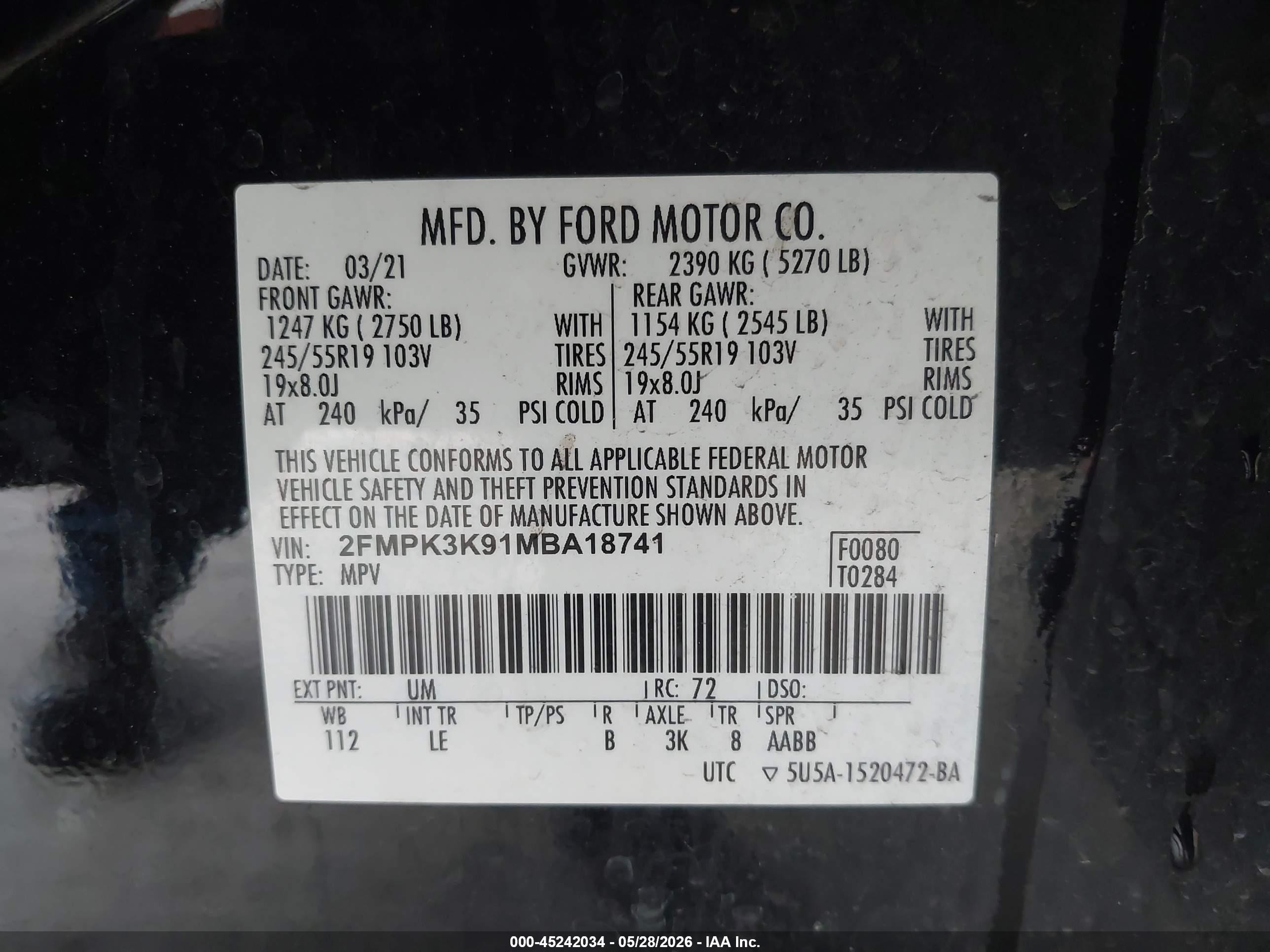 2021 Ford Edge Titanium Черный vin: 2FMPK3K91MBA18741