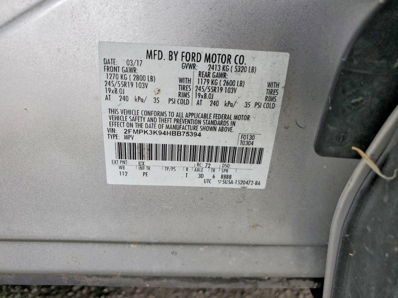 2017 Ford Edge Titanium Silver vin: 2FMPK3K94HBB75394