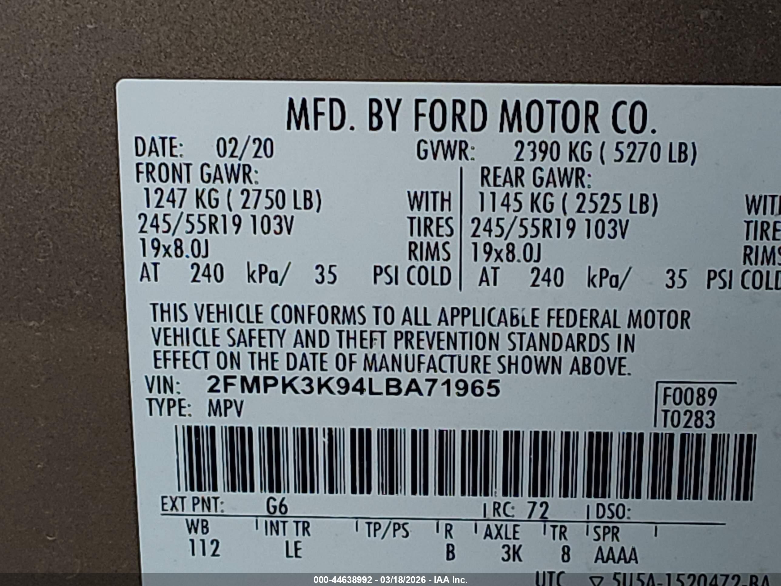 2020 Ford Edge Titanium Gold vin: 2FMPK3K94LBA71965