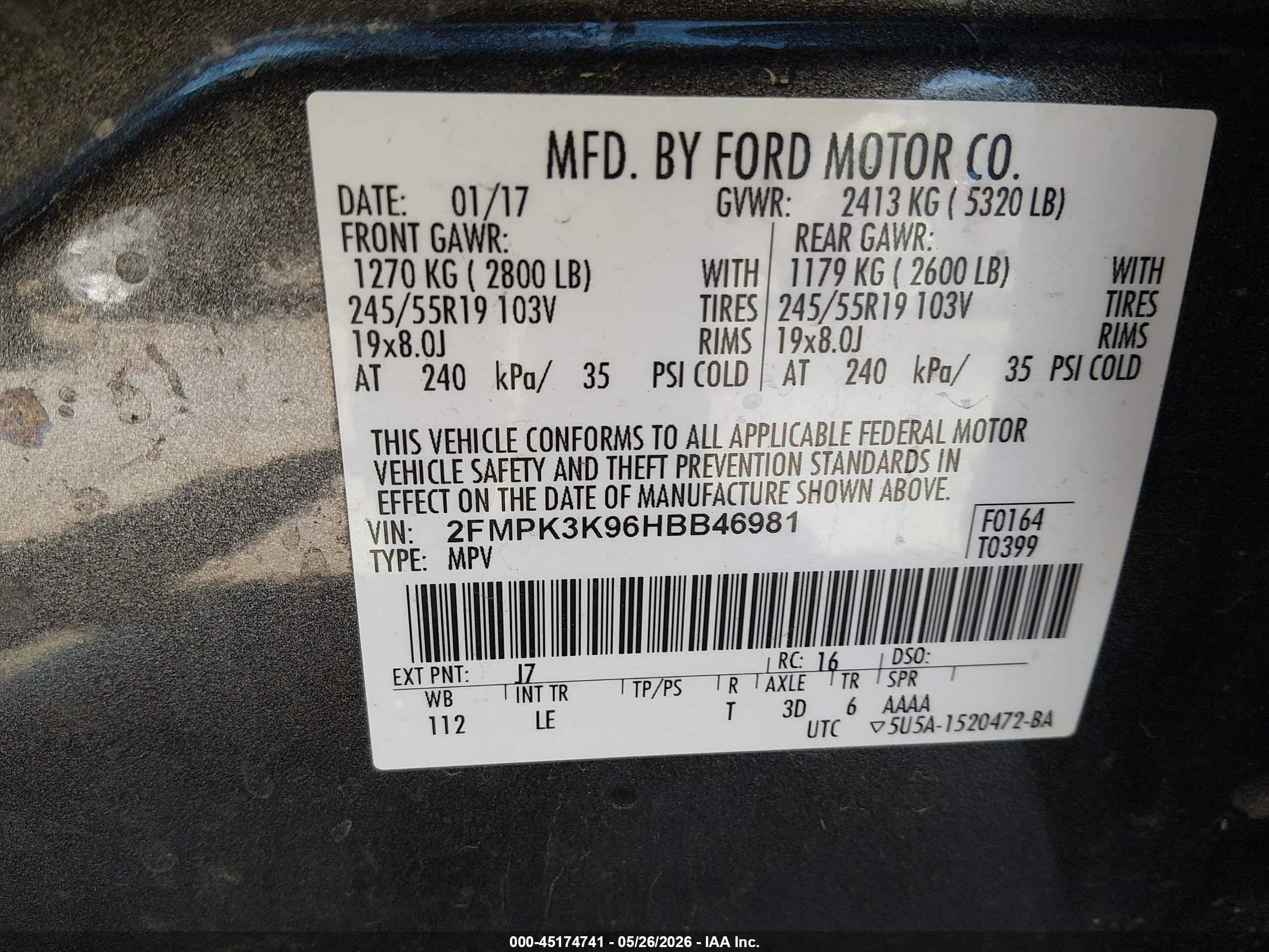 2017 Ford Edge Titanium Gray vin: 2FMPK3K96HBB46981