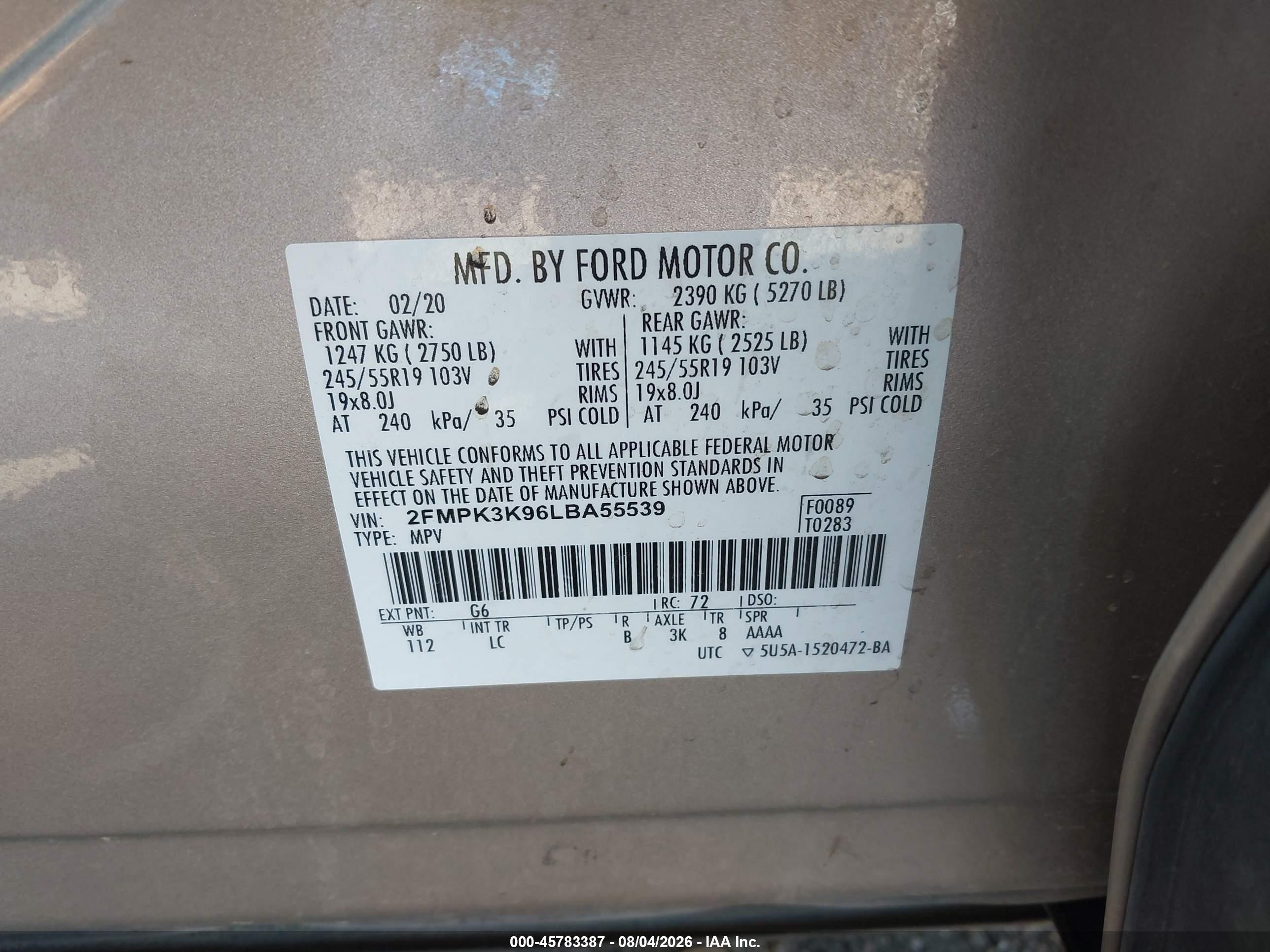 2020 Ford Edge Titanium Beige vin: 2FMPK3K96LBA55539